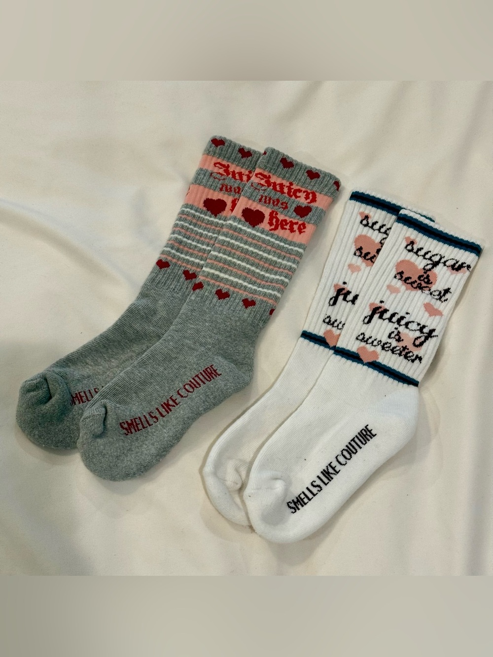 NWOT Vintage Y2K Juicy Couture “Smells Like Couture” Slogan Tube Socks Set